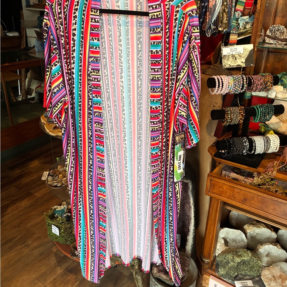 Vibrant Multicolor Striped Duster Kimono - Picture 2 of 5